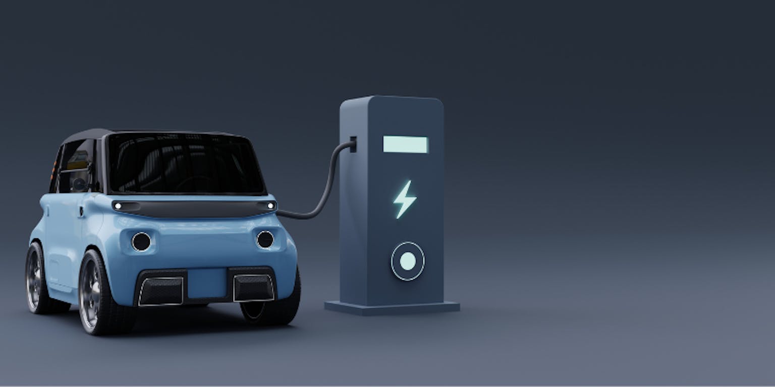Ilustrasi mobil listrik sedang melakukan pengisian daya.